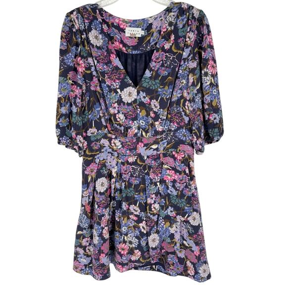 Tanya Taylor Nat Dress Silk Purple Floral Mixed Meadow V-Neckline Size 10 Glam - Picture 4 of 16